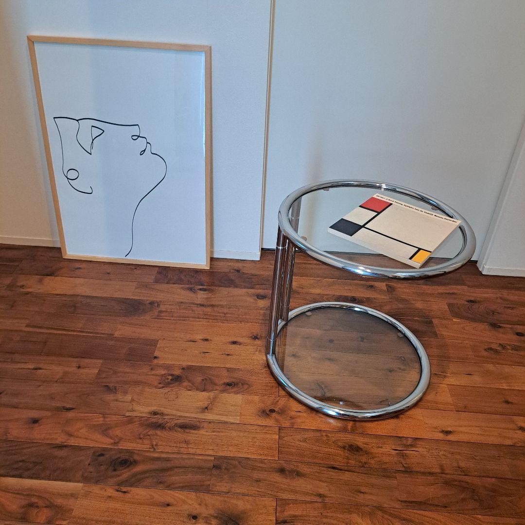 ガラス　サイドテーブル　二段　ミッドセンチュリー モダン　ラウンド　丸