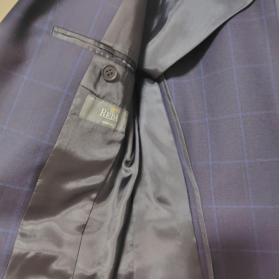 【美品】チェック柄スーツ&スカート　毛100%　SIZE40 ネイビー