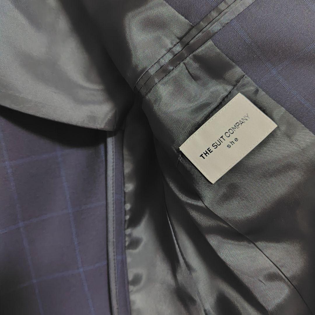 【美品】チェック柄スーツ&スカート　毛100%　SIZE40 ネイビー