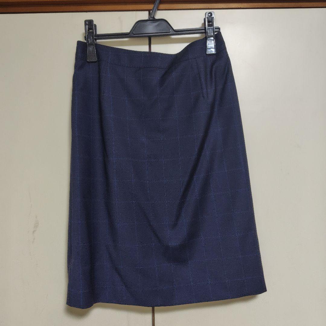 【美品】チェック柄スーツ&スカート　毛100%　SIZE40 ネイビー
