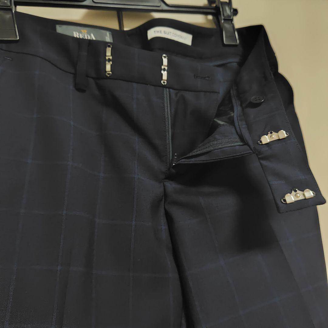 【美品】チェック柄スーツ&スカート　毛100%　SIZE40 ネイビー