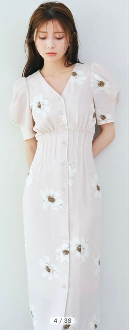 【FLOWER COLLECTION】プリントタイトワンピース　PBEG