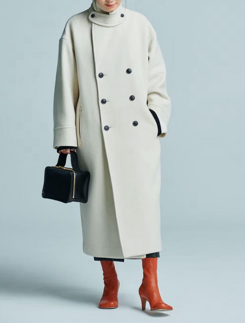 美品　uncrave アンクレイブ　プルーフメルトンロング Pコートグレー