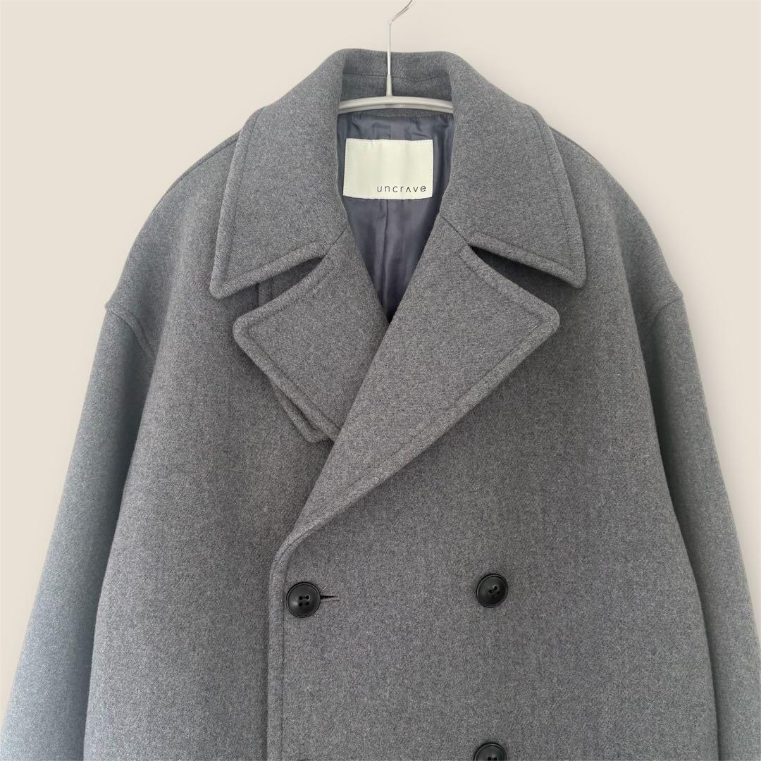 美品　uncrave アンクレイブ　プルーフメルトンロング Pコートグレー