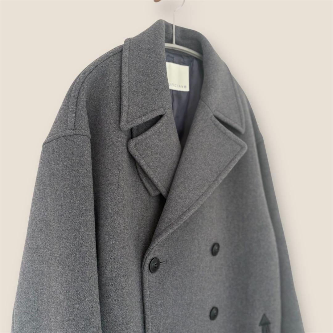 美品　uncrave アンクレイブ　プルーフメルトンロング Pコートグレー