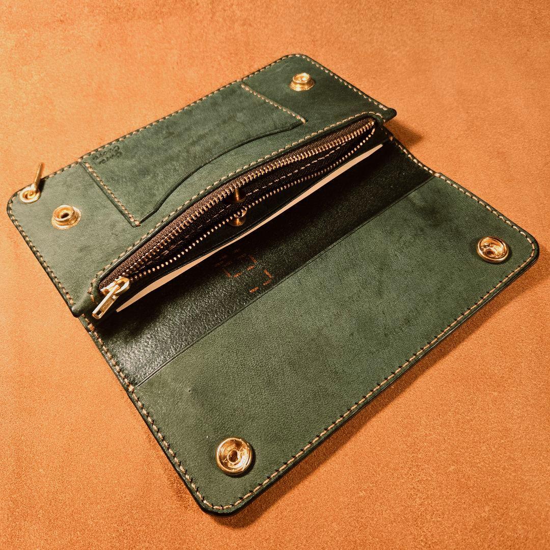259ロング　トラッカーウォレット イタリアンレザーTEXAS【グリーン】