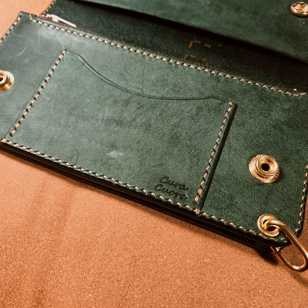 259ロング　トラッカーウォレット イタリアンレザーTEXAS【グリーン】