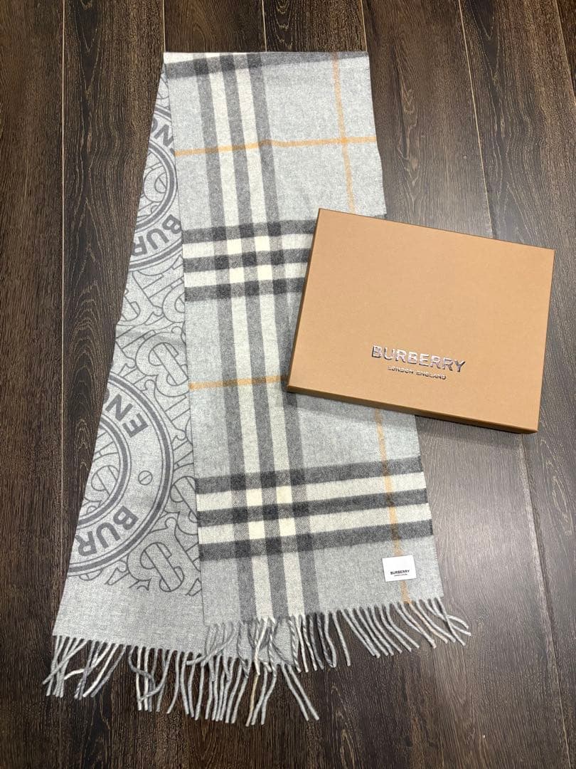 【BURBERRY 】カシミア100% リバーシブル マフラー 箱付き