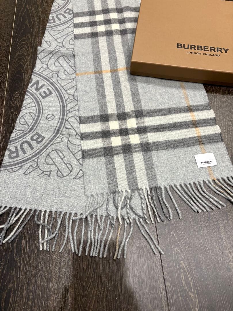 【BURBERRY 】カシミア100% リバーシブル マフラー 箱付き