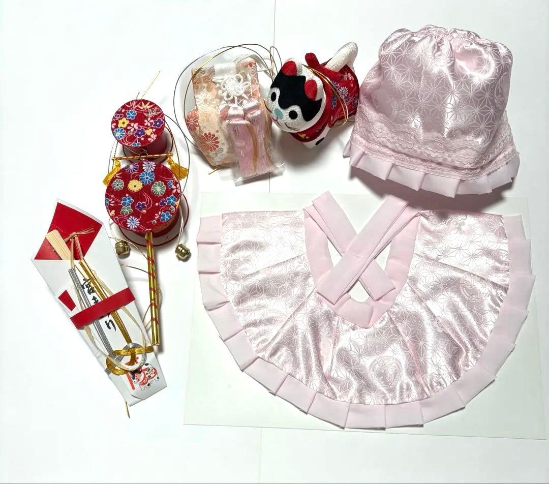 【美品】新品未使用品　お宮参り小物6点セット　女の子　ちりめん　N O.18