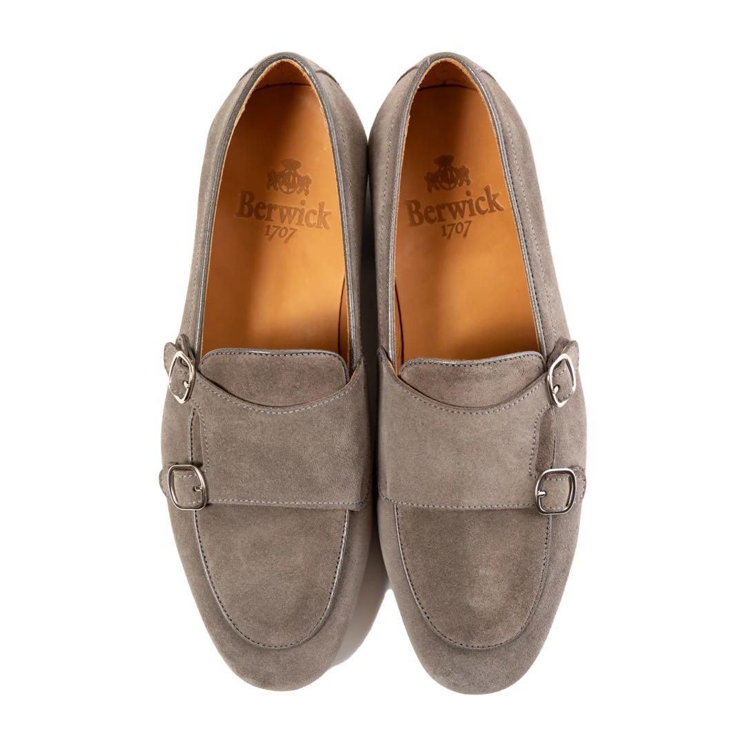 【未使用級】Berwick グレー スエード ダブルモンク ローファー 39