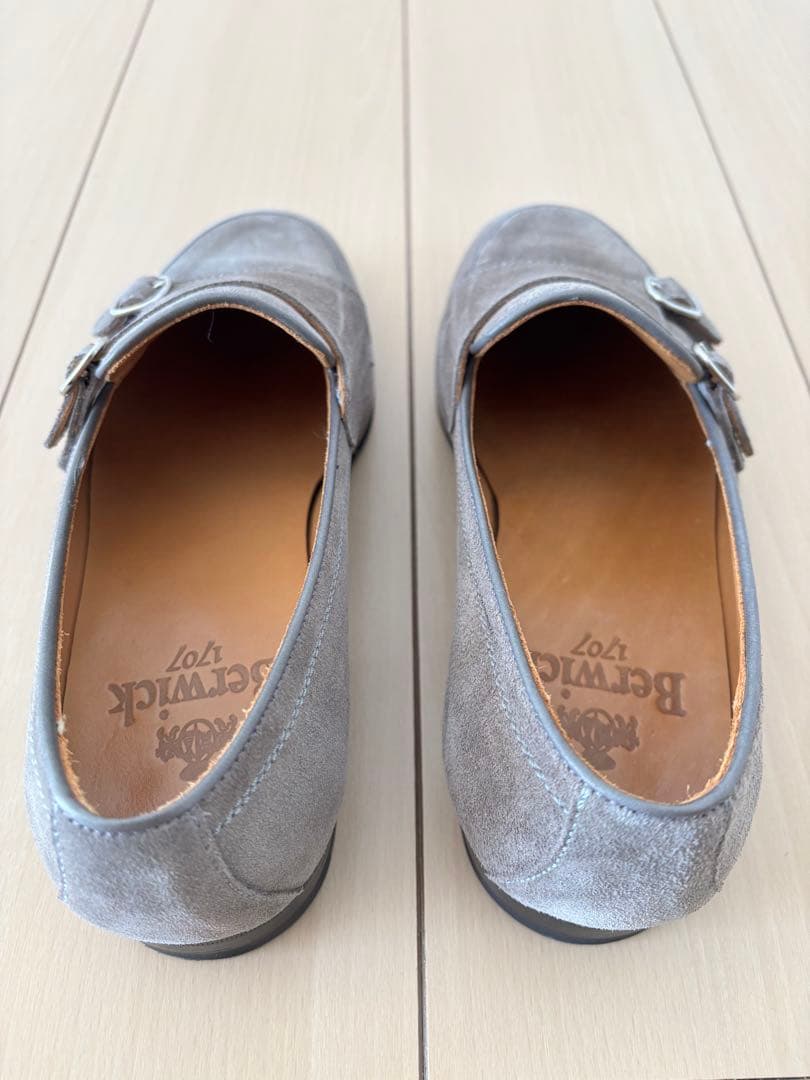 【未使用級】Berwick グレー スエード ダブルモンク ローファー 39