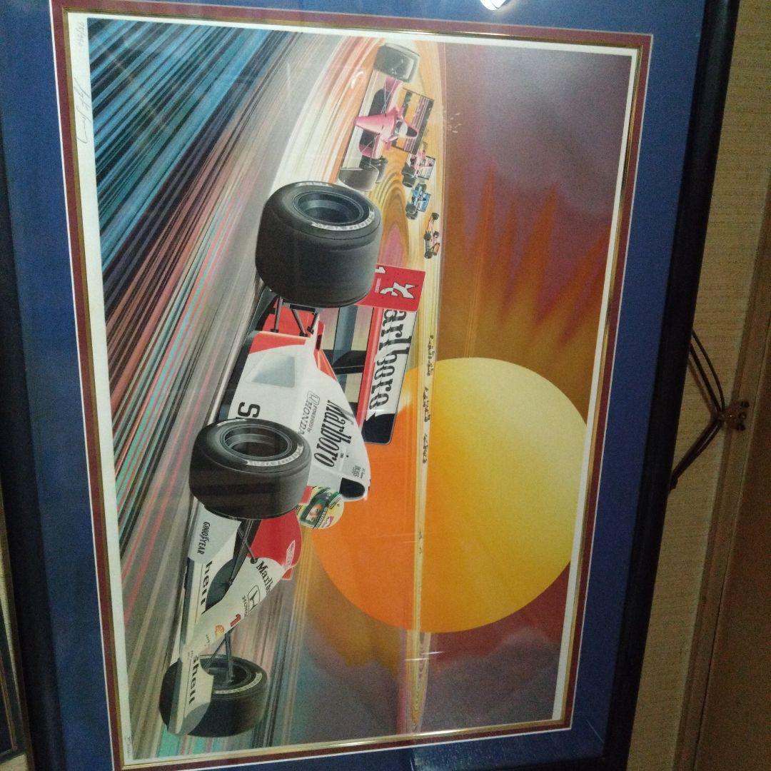 長岡秀星リトグラフ　アイルトン・セナ直筆サイン入り