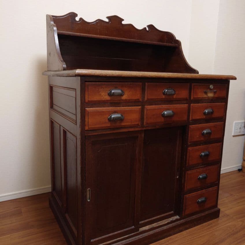 値下げ！【送料込】骨董 大正時代 机 ライティングビューロー デスク