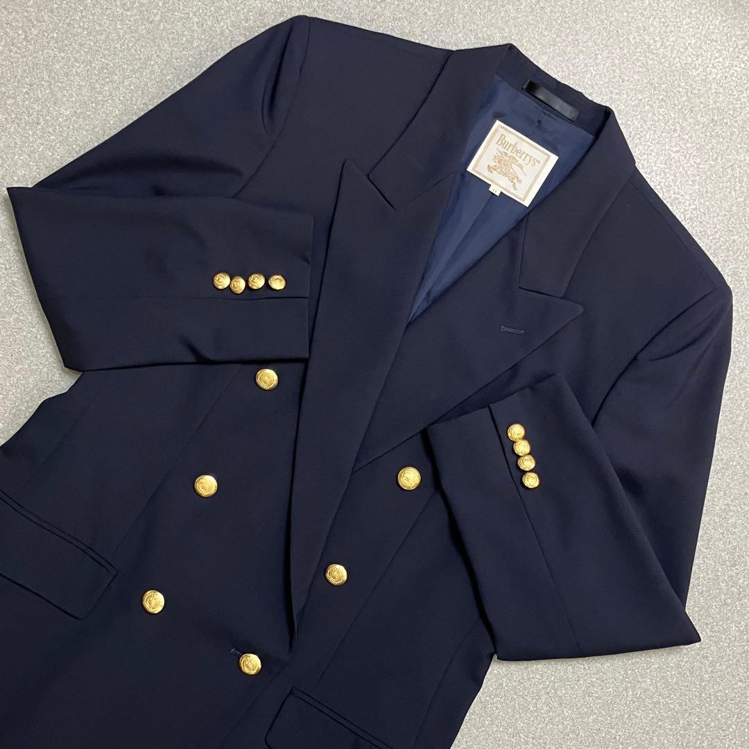 【金ボタン✨紺ブレ】Burberryダブル テーラードジャケット L 6ボタン
