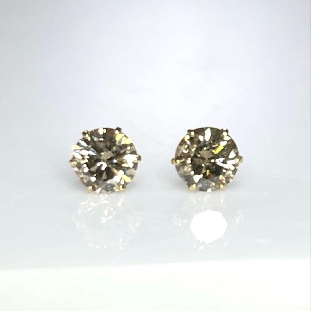 K18 天然ダイヤモンドピアス 計1.0ct ブラウン系 鑑別カード付き