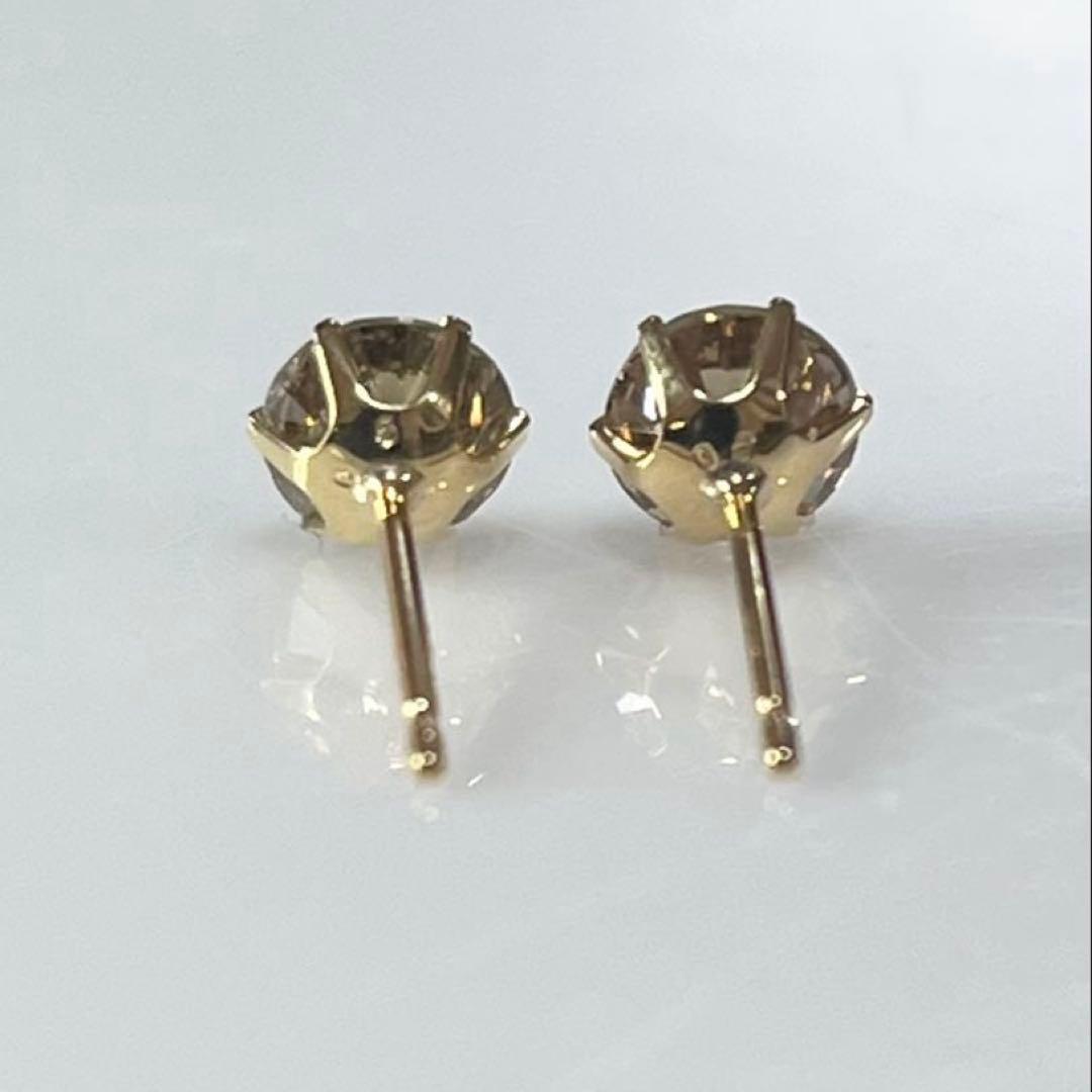 K18 天然ダイヤモンドピアス 計1.0ct ブラウン系 鑑別カード付き