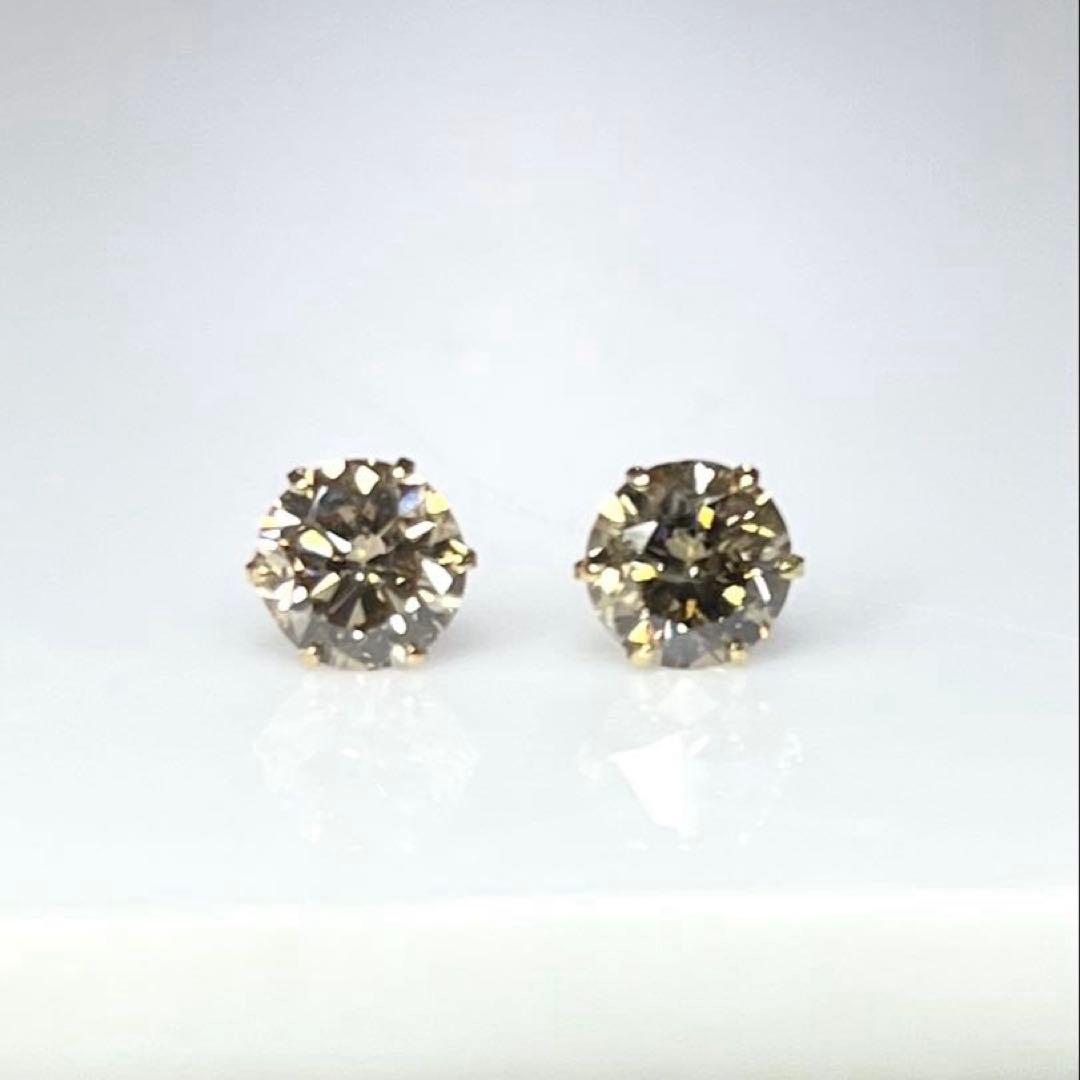 K18 天然ダイヤモンドピアス 計1.0ct ブラウン系 鑑別カード付き