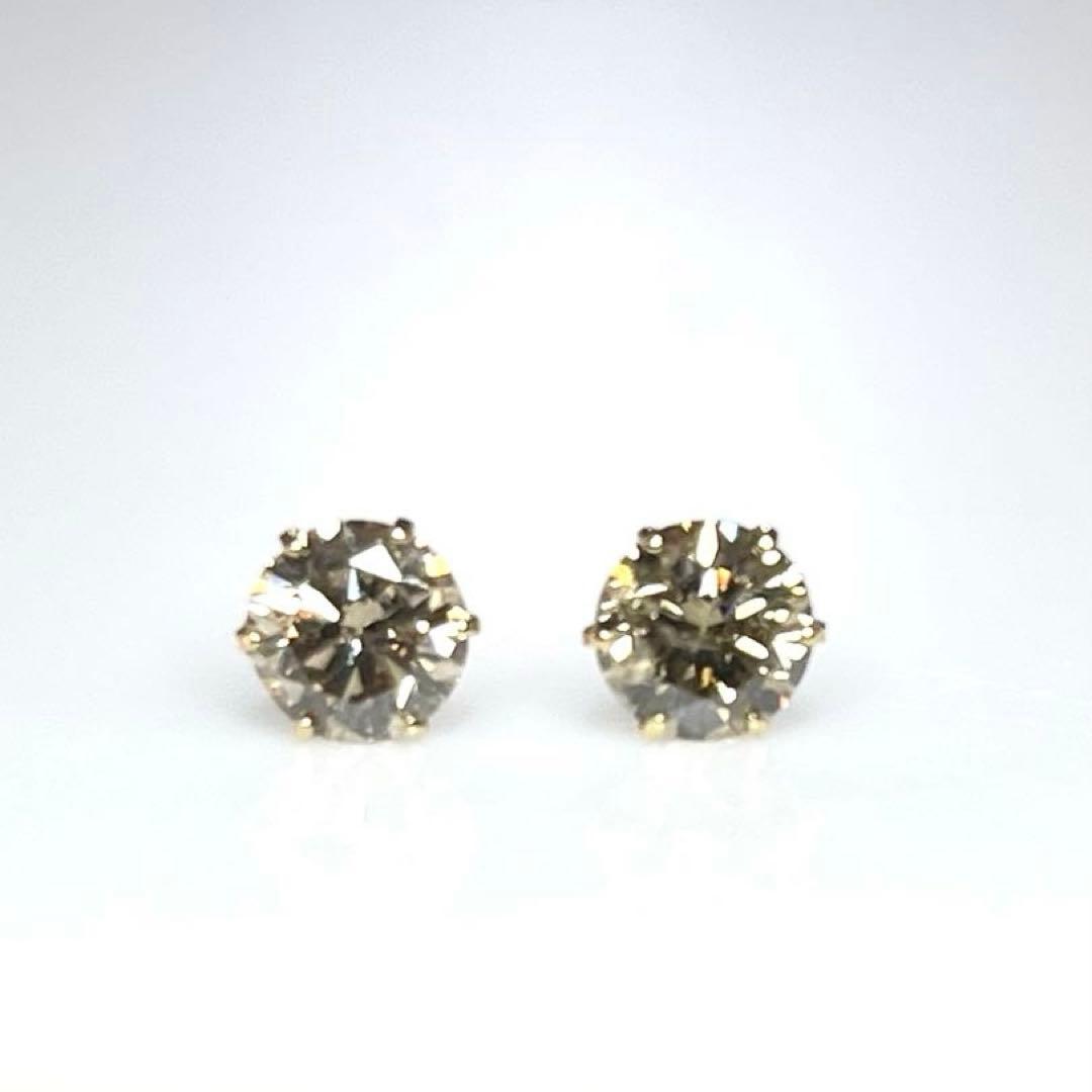 K18 天然ダイヤモンドピアス 計1.0ct ブラウン系 鑑別カード付き