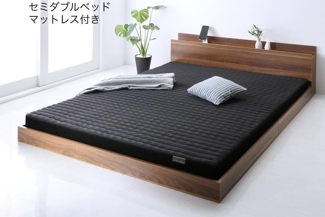 【ぶーたん】 セミダブルベッド マットレス付 棚 コンセント付 BB