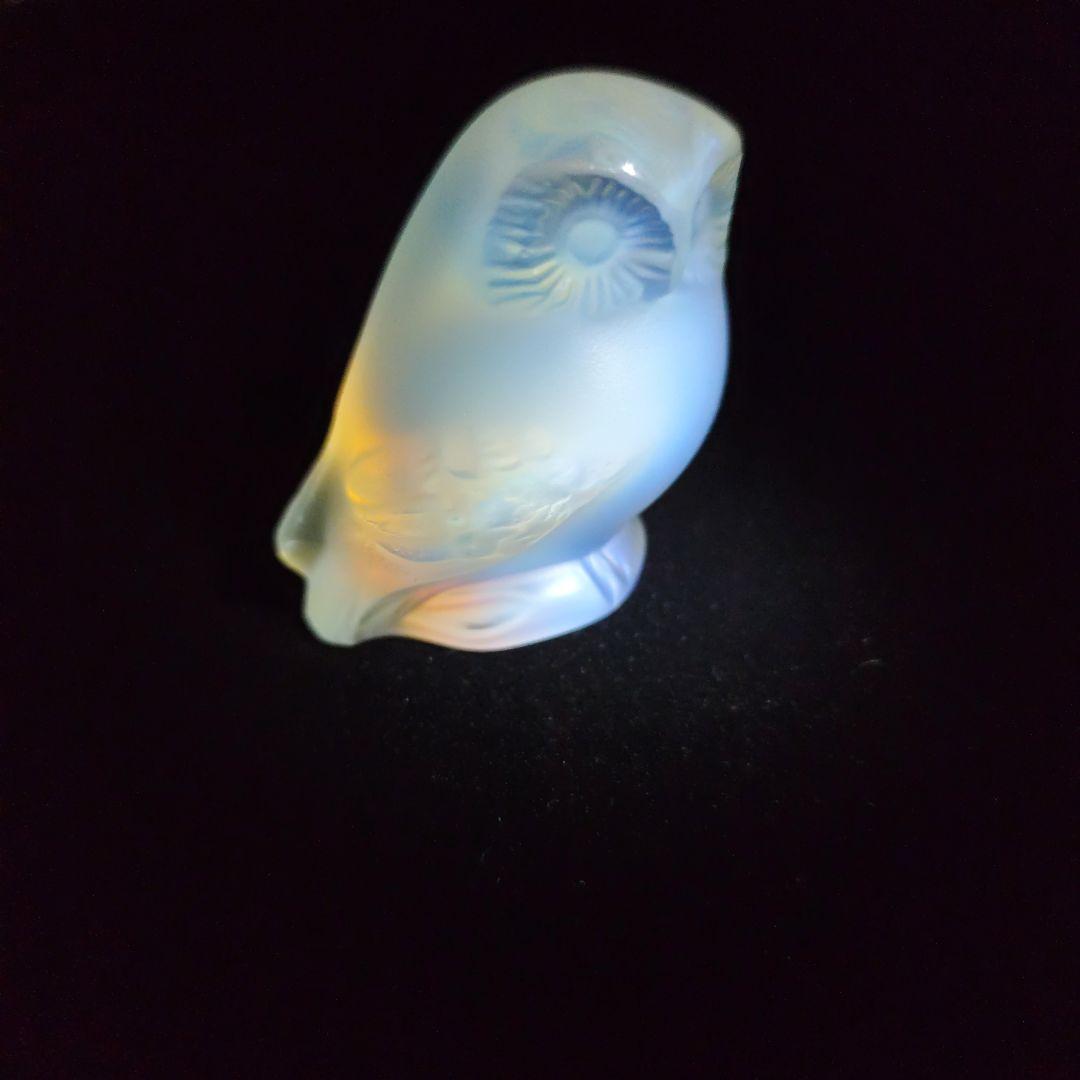 う*め様 フクロウと鳥のガラス置物セット　オパール セントグラス