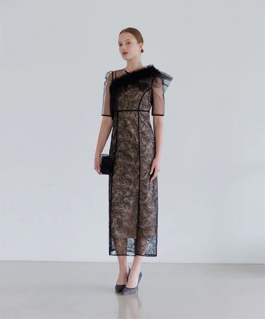 LEJA 3WAYフラワーチュールアシンメトリーIラインドレスワンピース