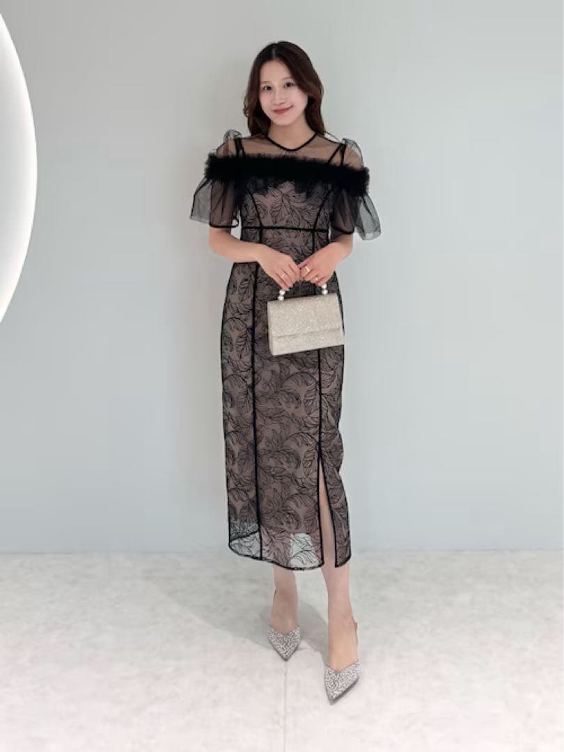 LEJA 3WAYフラワーチュールアシンメトリーIラインドレスワンピース