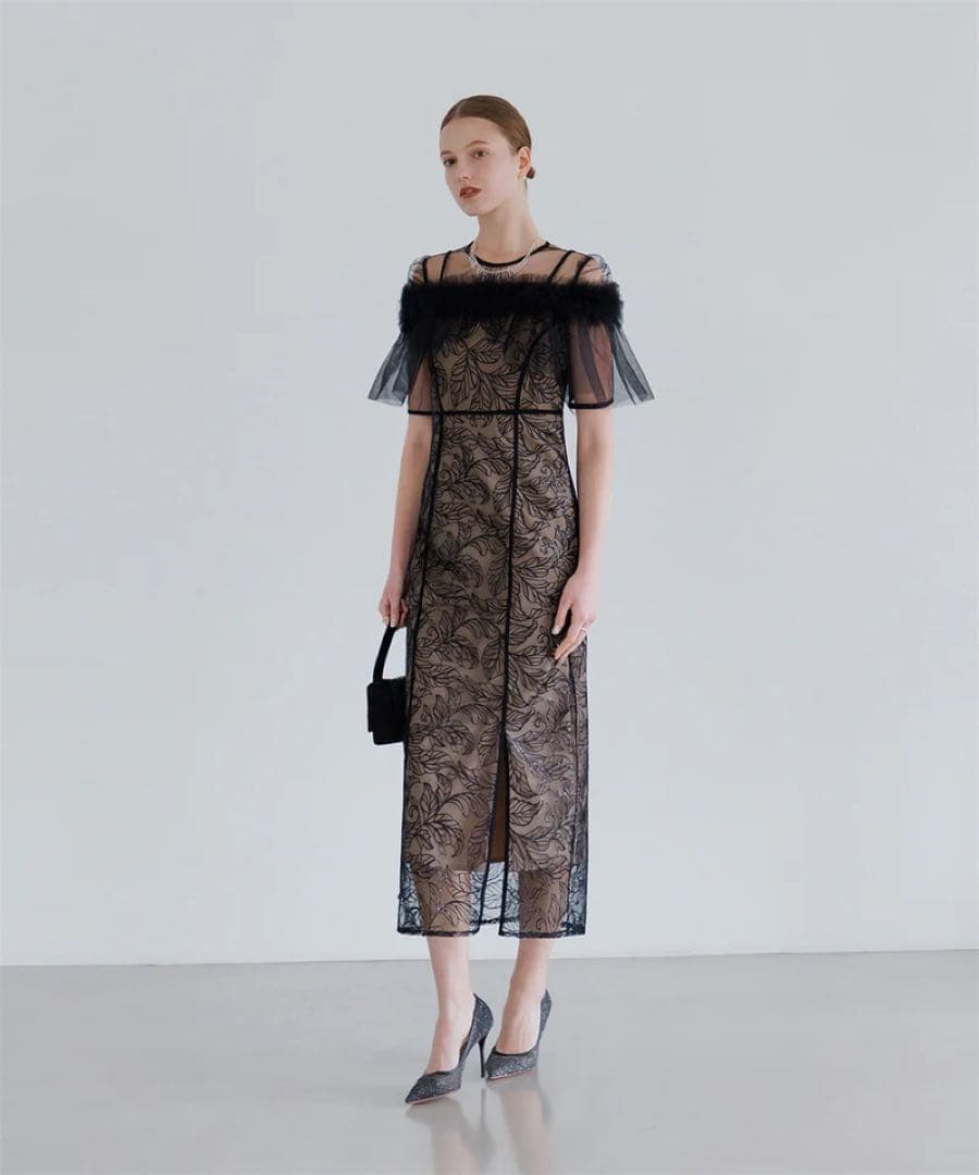 LEJA 3WAYフラワーチュールアシンメトリーIラインドレスワンピース