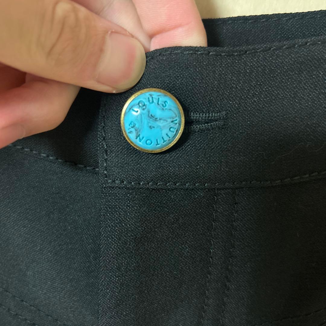 ルイヴィトン24AW ターコイズ装飾テーラードウールワークダブルニーロングパンツ