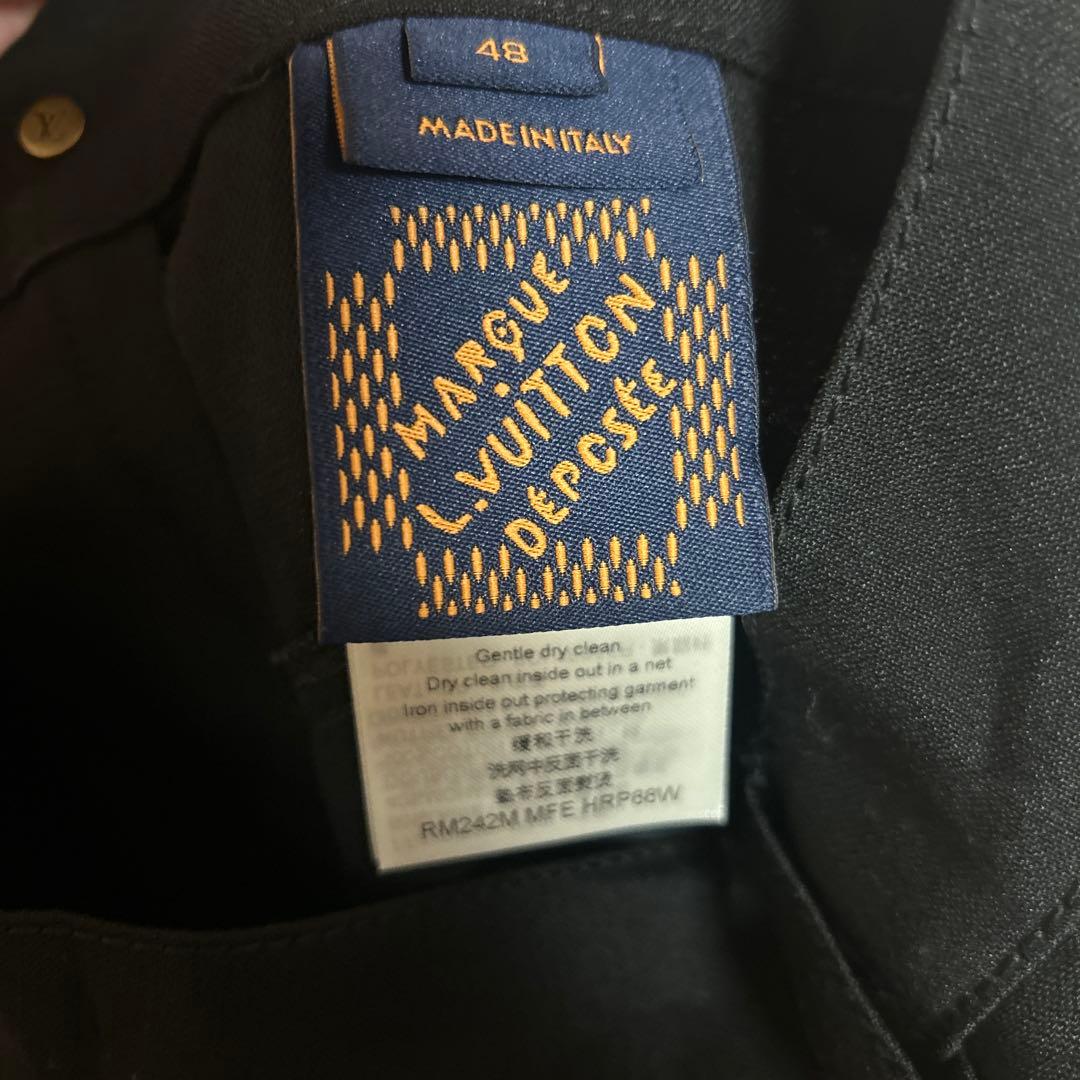 ルイヴィトン24AW ターコイズ装飾テーラードウールワークダブルニーロングパンツ