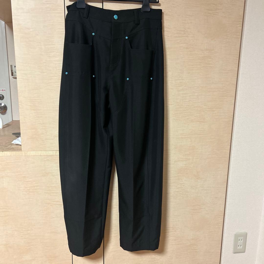 ルイヴィトン24AW ターコイズ装飾テーラードウールワークダブルニーロングパンツ