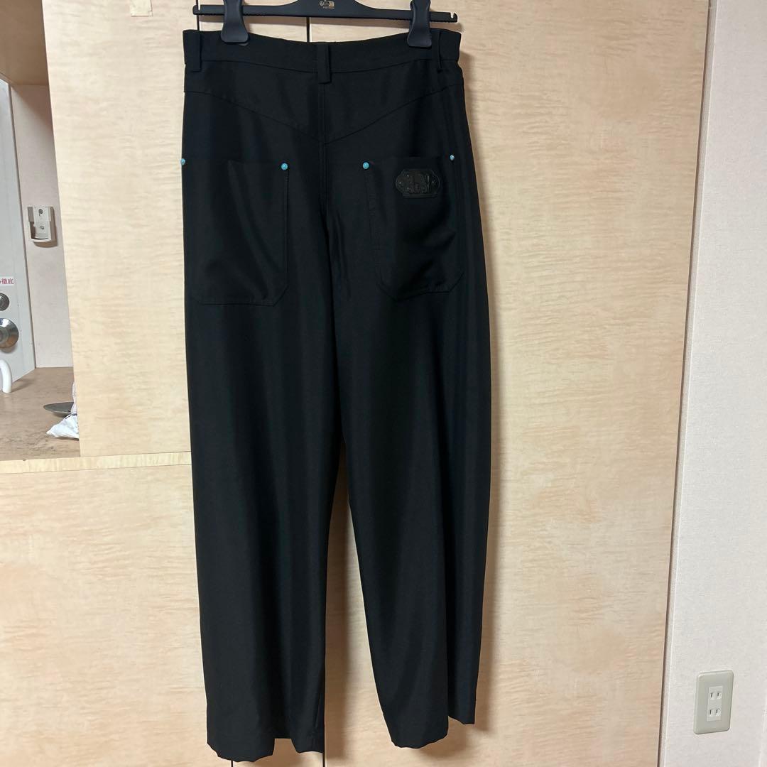 ルイヴィトン24AW ターコイズ装飾テーラードウールワークダブルニーロングパンツ