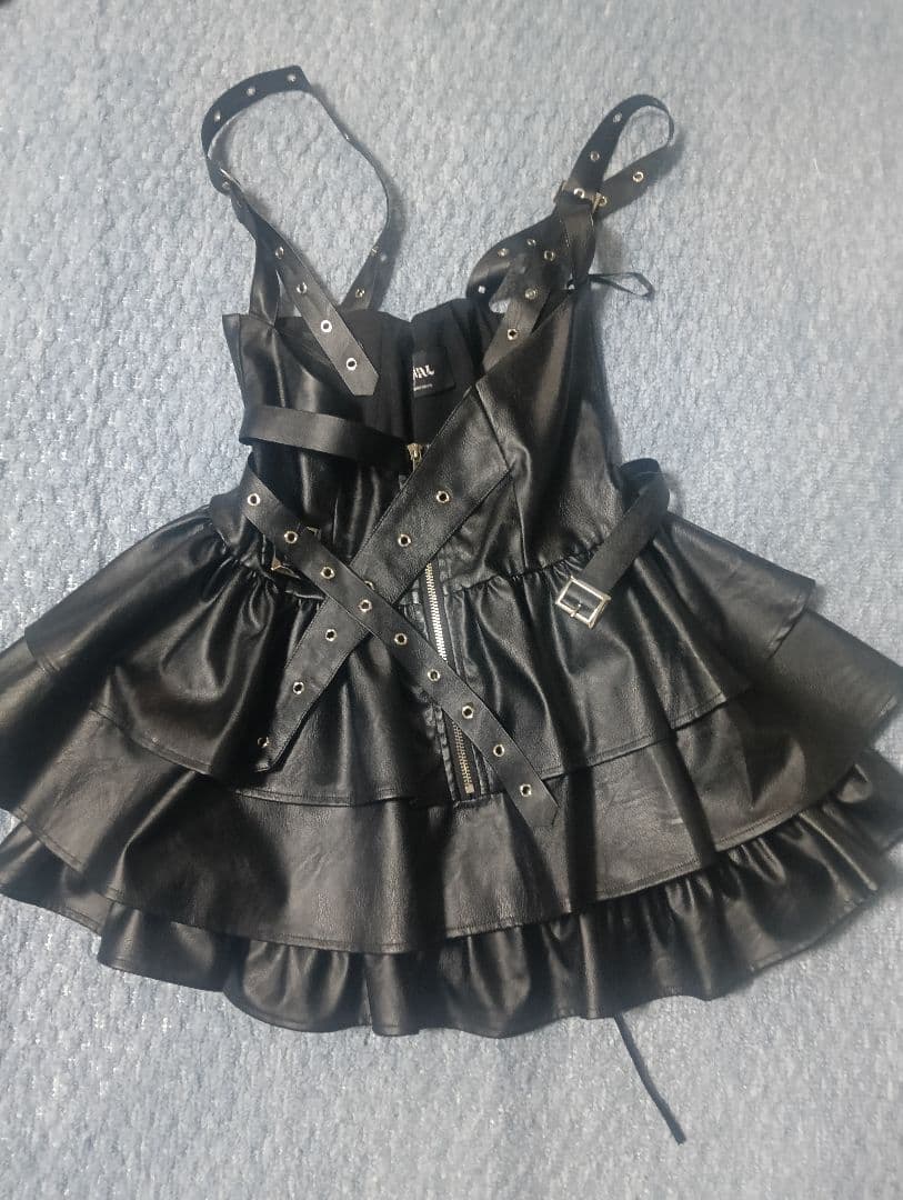 スカート QOOZA IMVAL Frill Leather Dress