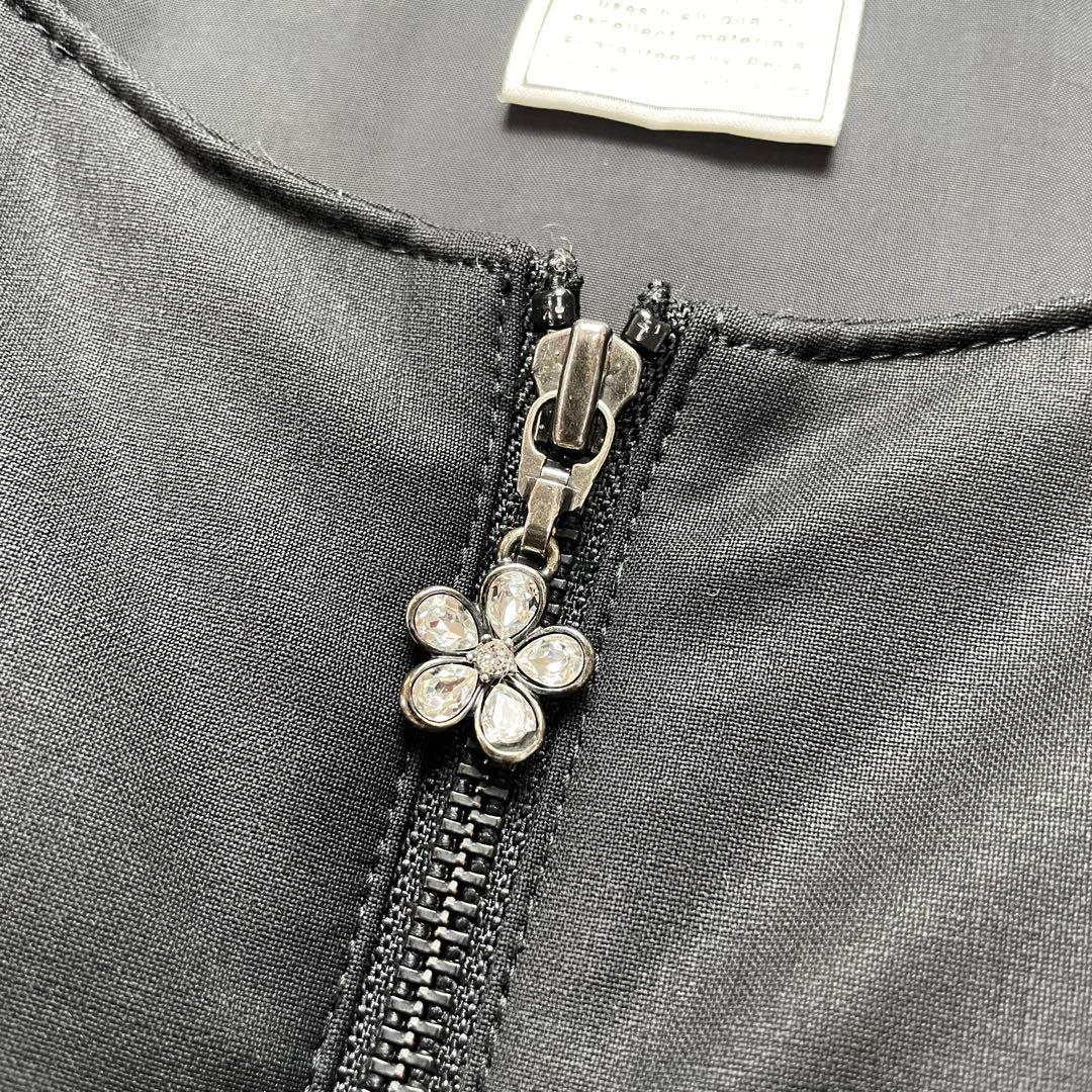 清楚✨ルネ ロングコート ダウンコート 黒 ビジュー 花 Aライン 38 M