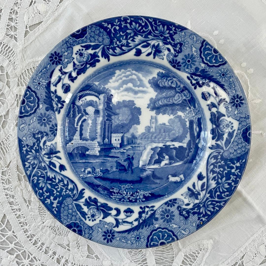 ￼英国スポード　ブルーイタリアン　￼アンティーク　￼ 4皿セット￼