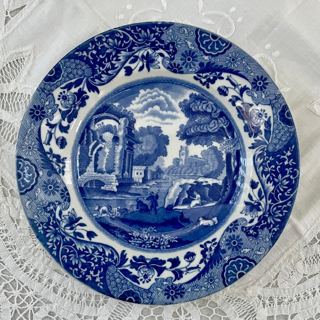 ￼英国スポード　ブルーイタリアン　￼アンティーク　￼ 4皿セット￼