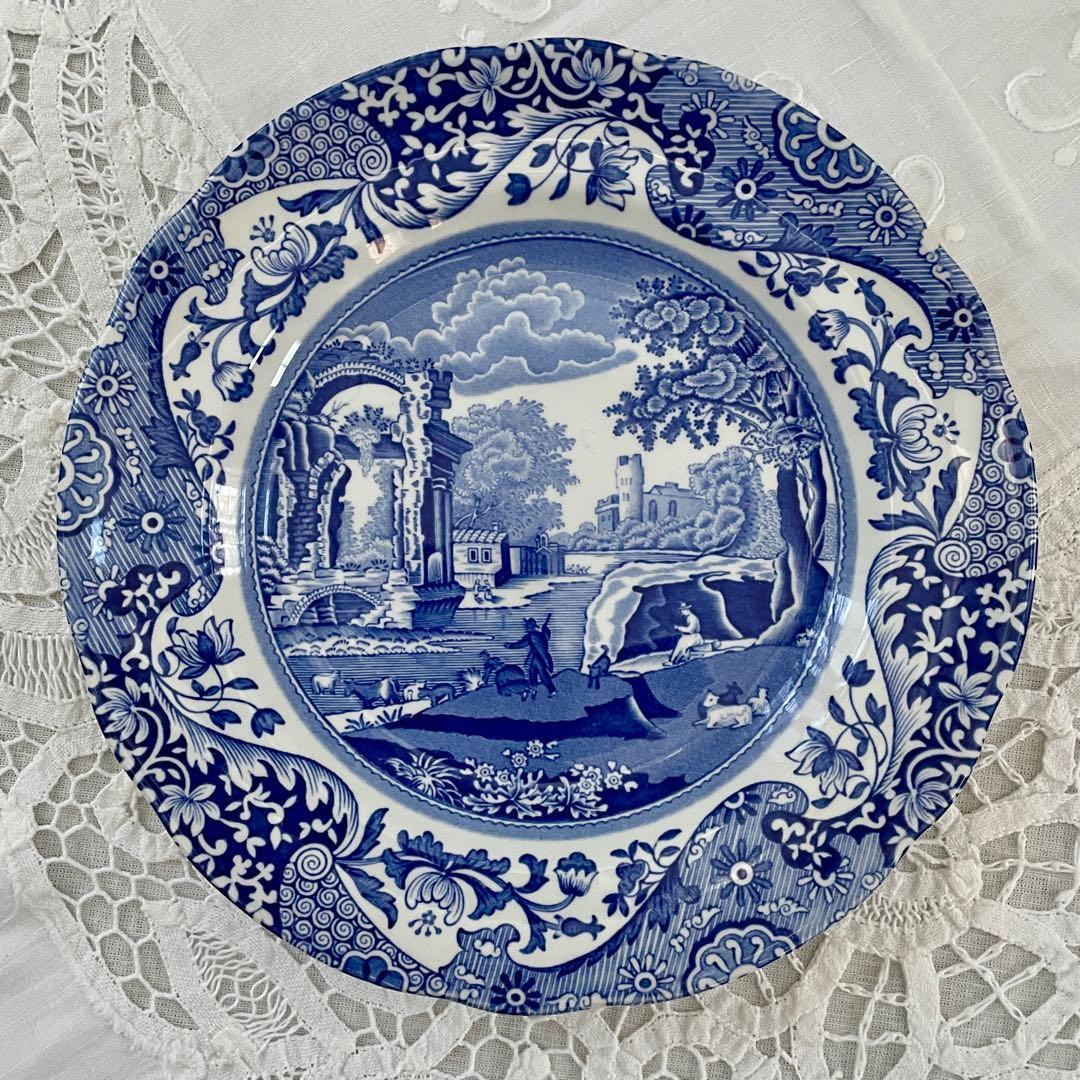 ￼英国スポード　ブルーイタリアン　￼アンティーク　￼ 4皿セット￼