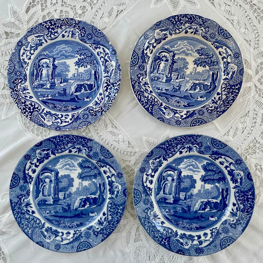 ￼英国スポード　ブルーイタリアン　￼アンティーク　￼ 4皿セット￼