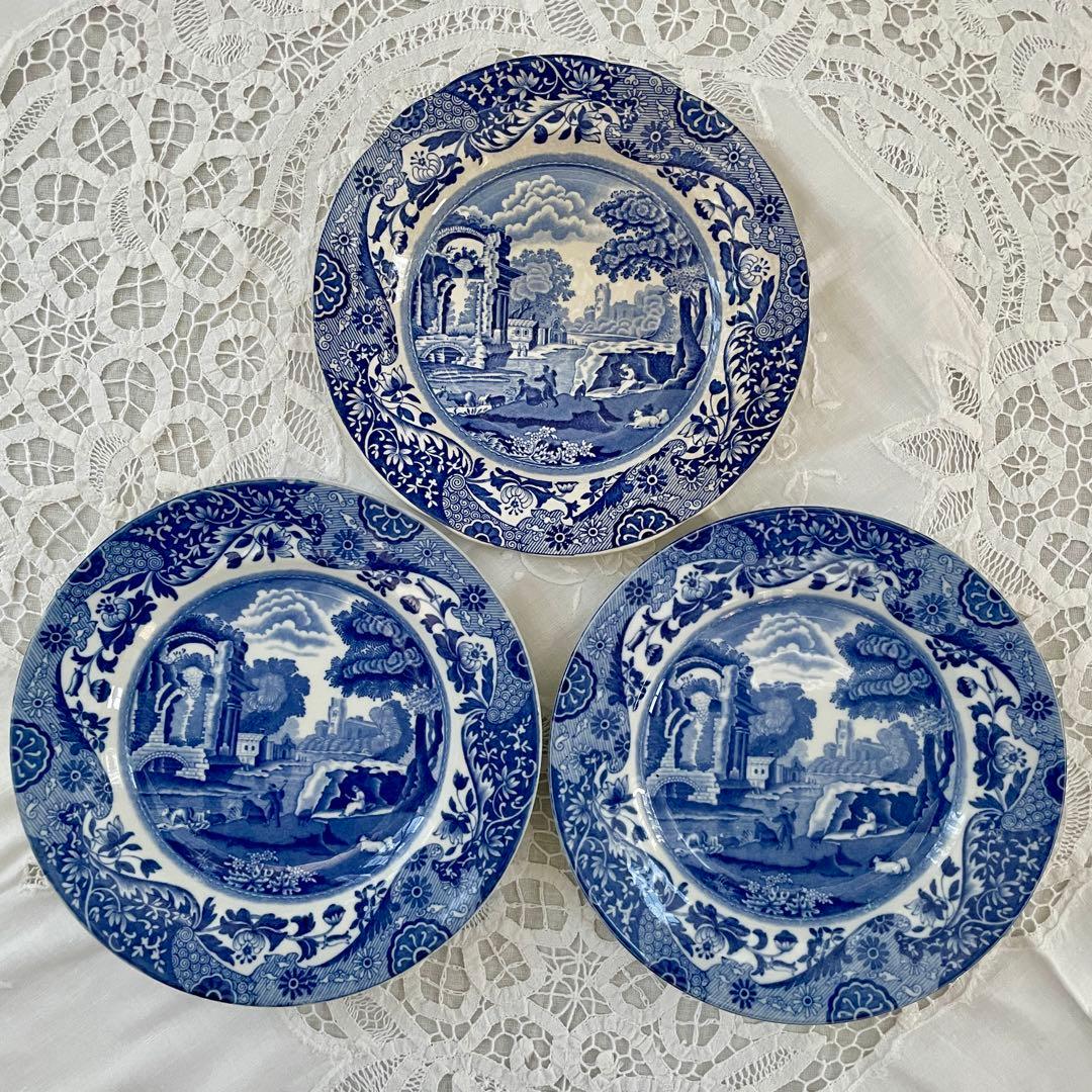 ￼英国スポード　ブルーイタリアン　￼アンティーク　￼ 4皿セット￼