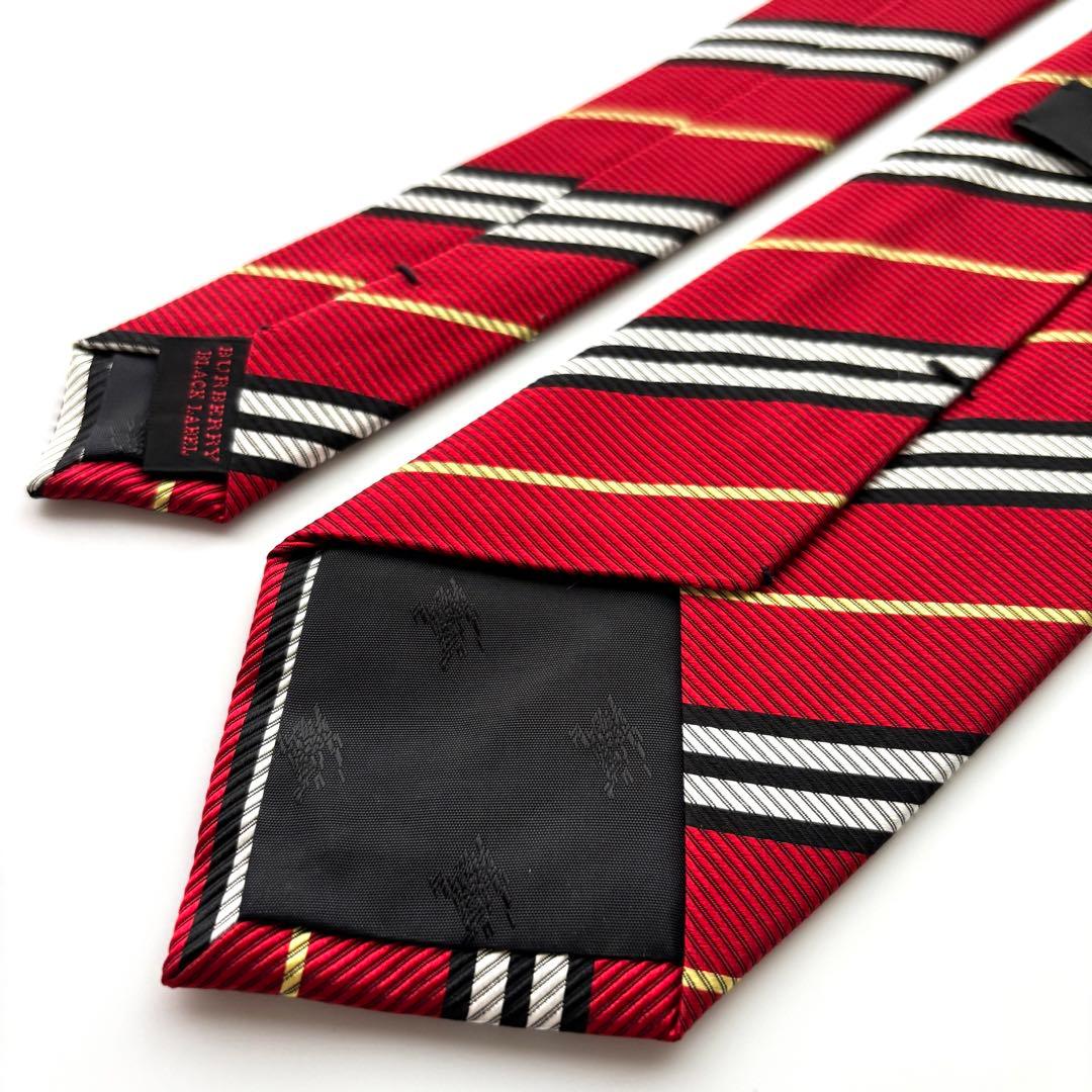 ※くま様꧁新品未使用꧂ バーバリーブラックレーベル ネクタイ ストライプ レッド