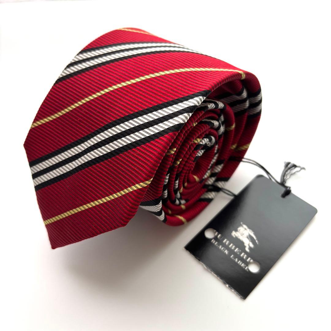 ※くま様꧁新品未使用꧂ バーバリーブラックレーベル ネクタイ ストライプ レッド