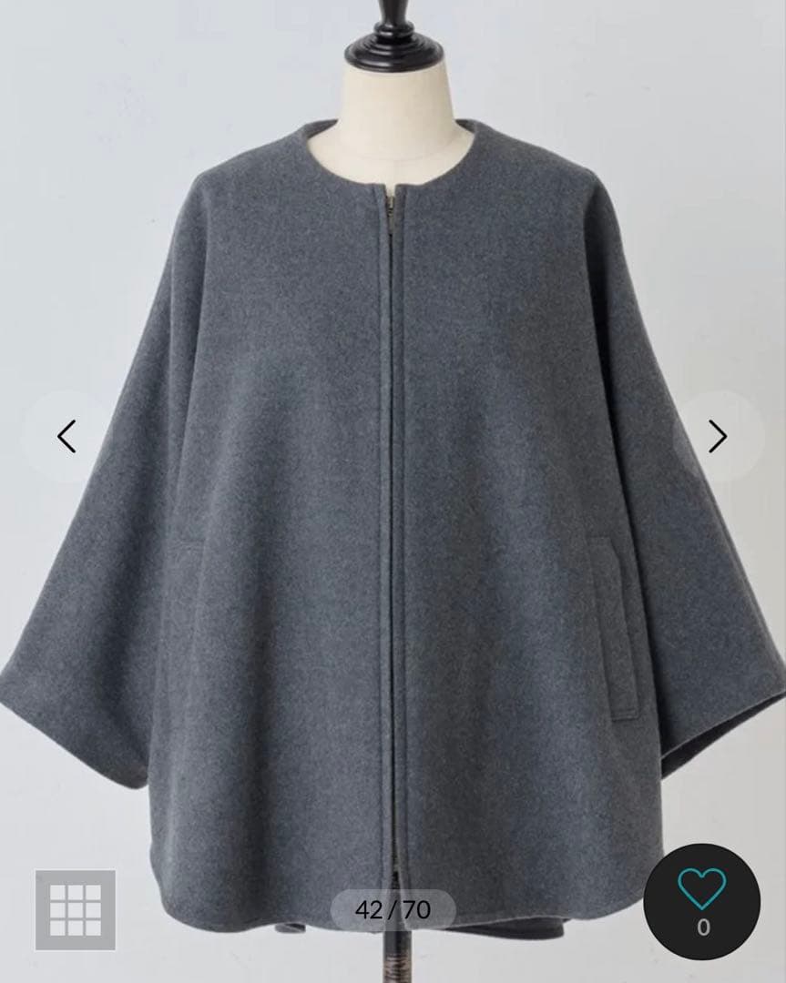未使用近　ウールポンチョコート　グレー　定価44,000