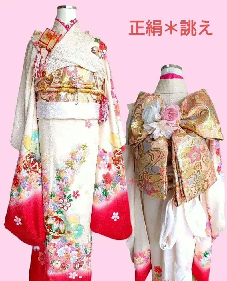 専用です☆上級品☆正絹白地に刺繍の着物と作り帯☆七五三フルセット