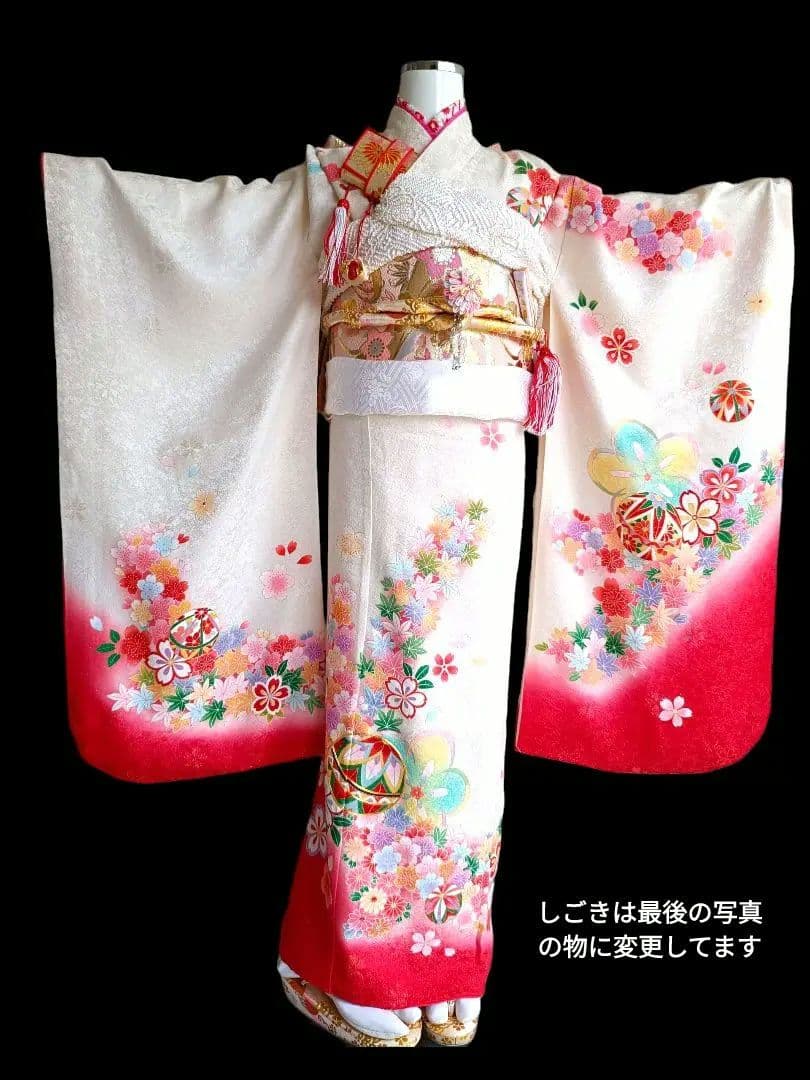 専用です☆上級品☆正絹白地に刺繍の着物と作り帯☆七五三フルセット