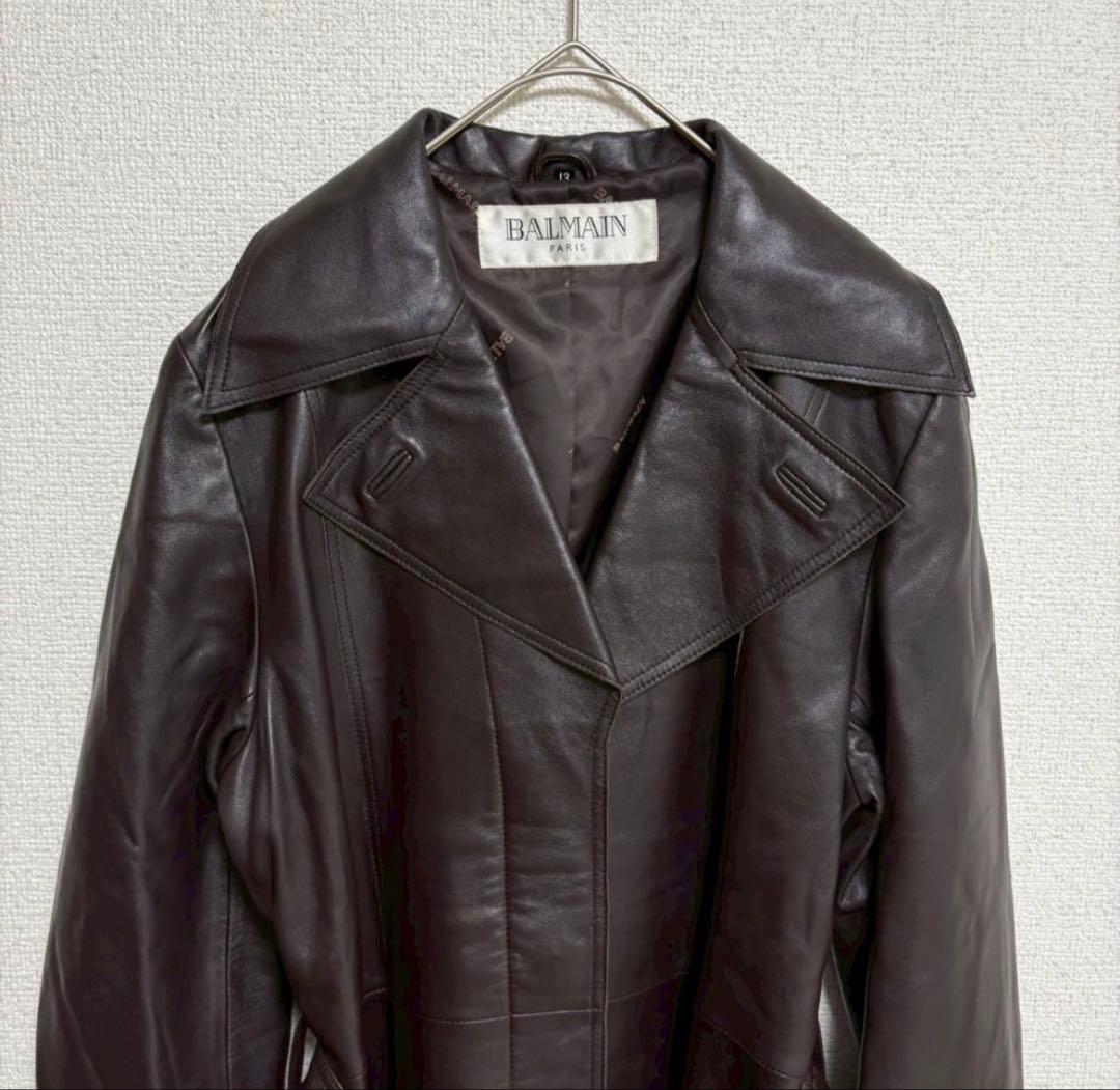 バルマン トレンチコート ラムレザー 羊革 ロング　ベルト付き アウター 上品