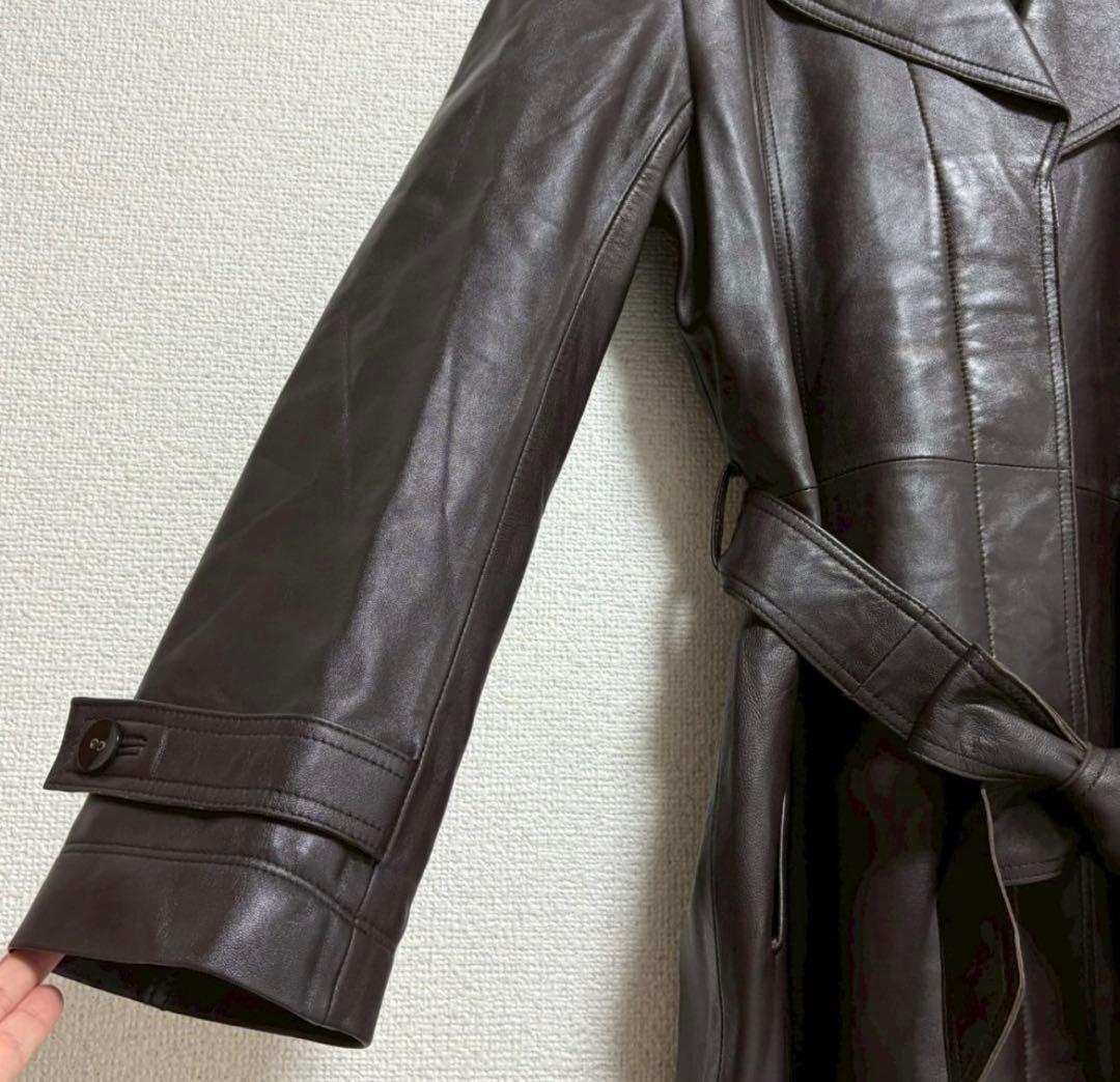 バルマン トレンチコート ラムレザー 羊革 ロング　ベルト付き アウター 上品