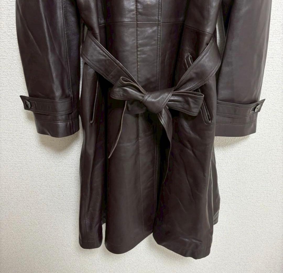 バルマン トレンチコート ラムレザー 羊革 ロング　ベルト付き アウター 上品