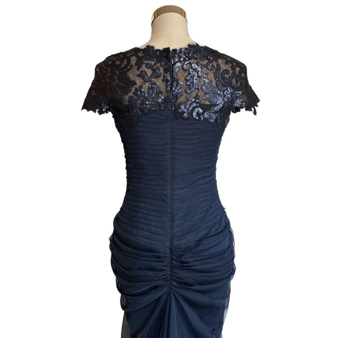 タダシショージ スパンコール レース ロングドレス サイズ4 ネイビー