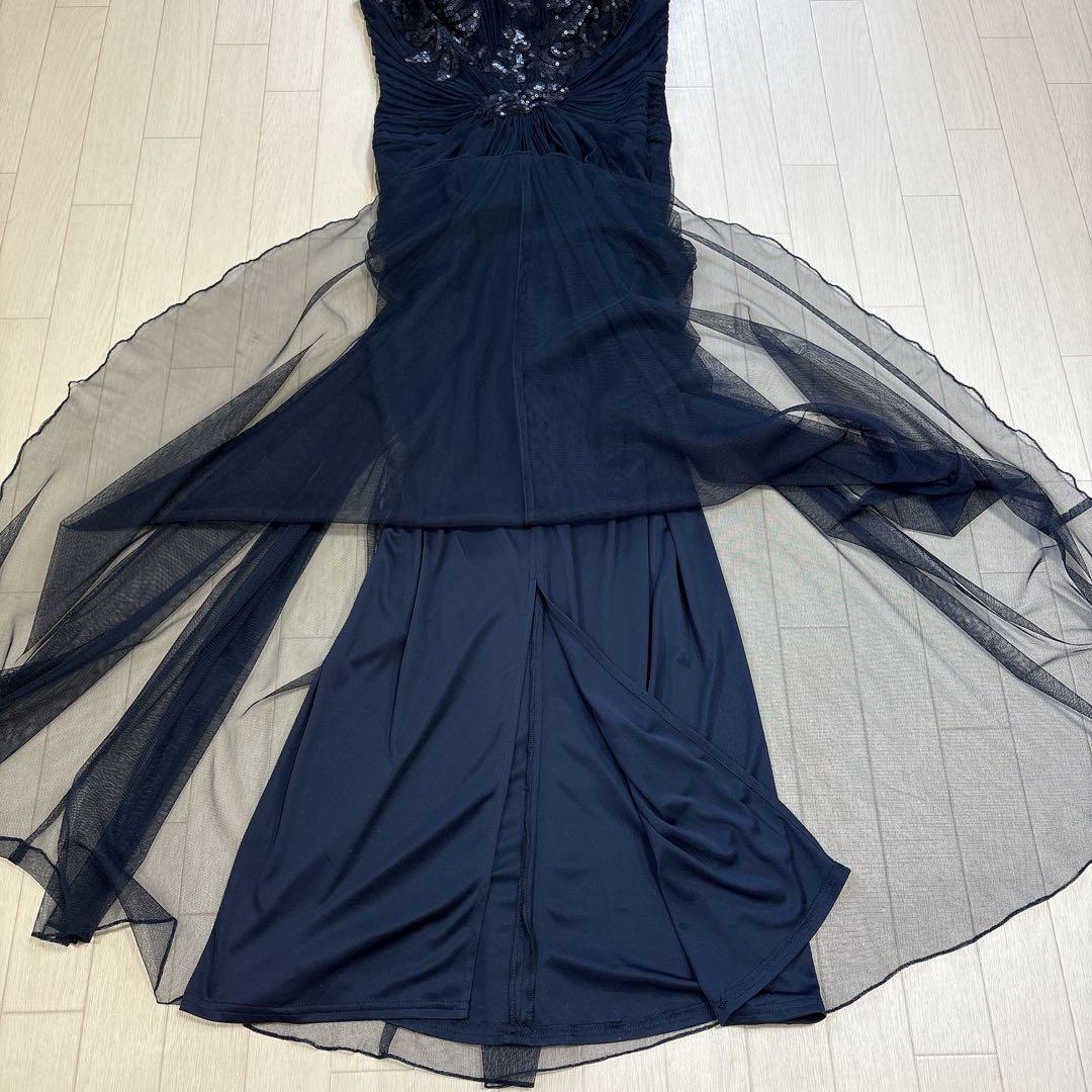 タダシショージ スパンコール レース ロングドレス サイズ4 ネイビー