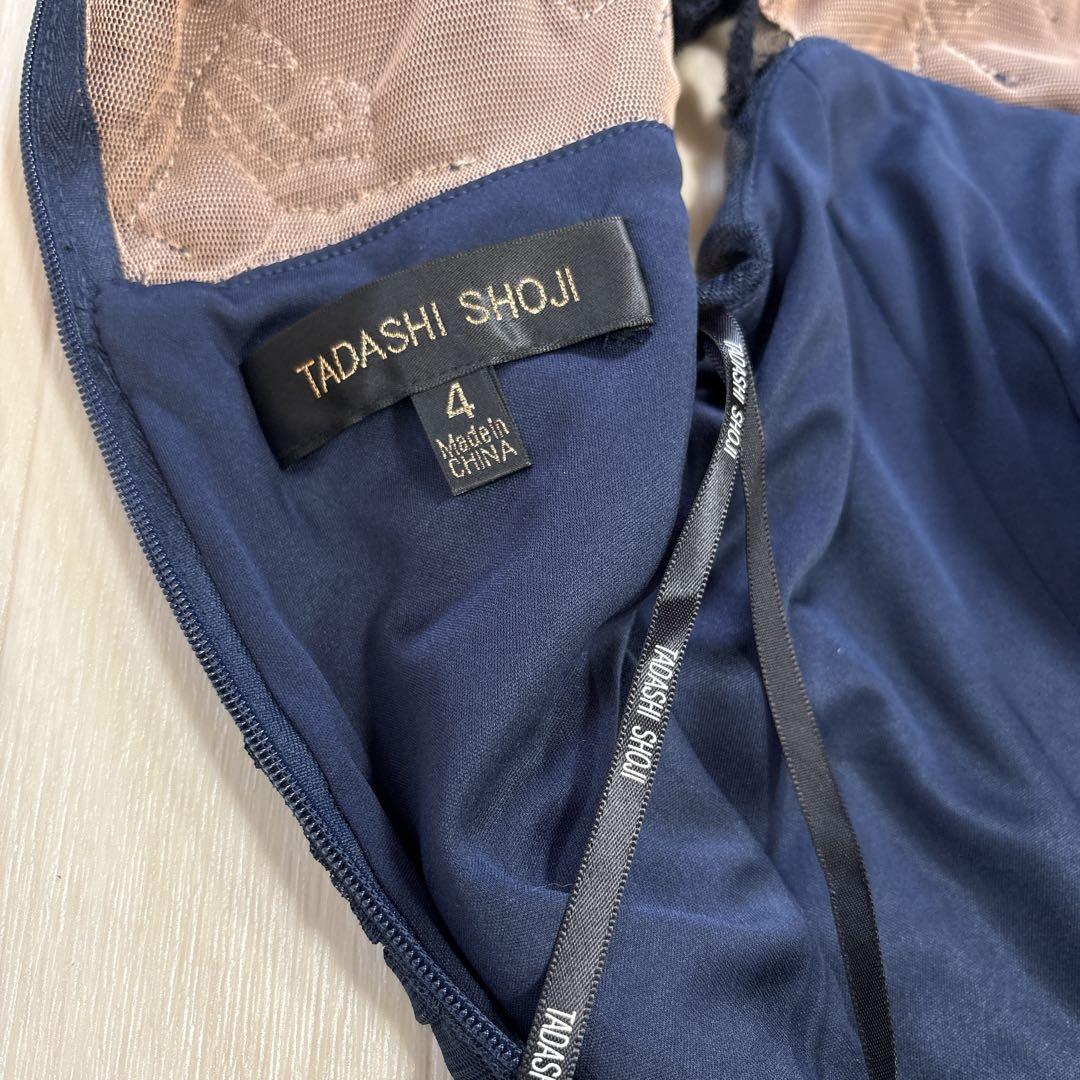 タダシショージ スパンコール レース ロングドレス サイズ4 ネイビー